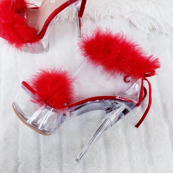 Marabou Feather Platform Shoes Sandals - Picture 4 of 15